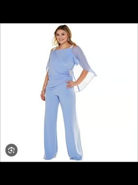 MSK Light Blue Wide-Leg Jumpsuit with Draped Cape Sleeve
